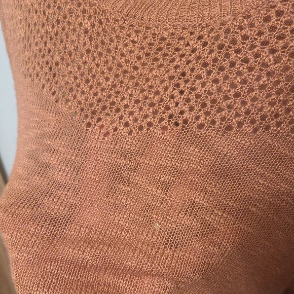True Craft Dusty Rose Pink Open Knit Sweater – Size Large – Feminine Ruffle Hem - Picture 6 of 12